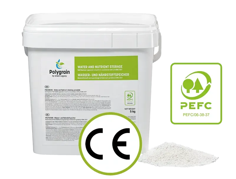 Polygrain bodemverbeteraar — gecertificeerd PFC + CE (transparante achtergrond)